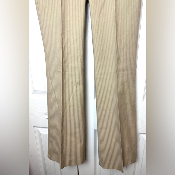 THEORY Spencer Dress Pants Trousers Odyssey Fabric Tan Khaki Beige Striped Flare - Picture 3 of 12